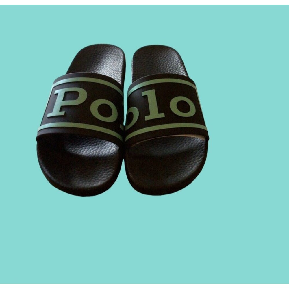 Polo Ralph Lauren Men Cayson Logo Slides Sandals 40364 Black Mint Green Size 11